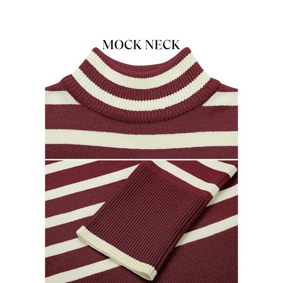 Striped Mock Neck Sweater NEW Womens XL Maroon White Side Slit Casual  Oversized - Picture 5 of 5